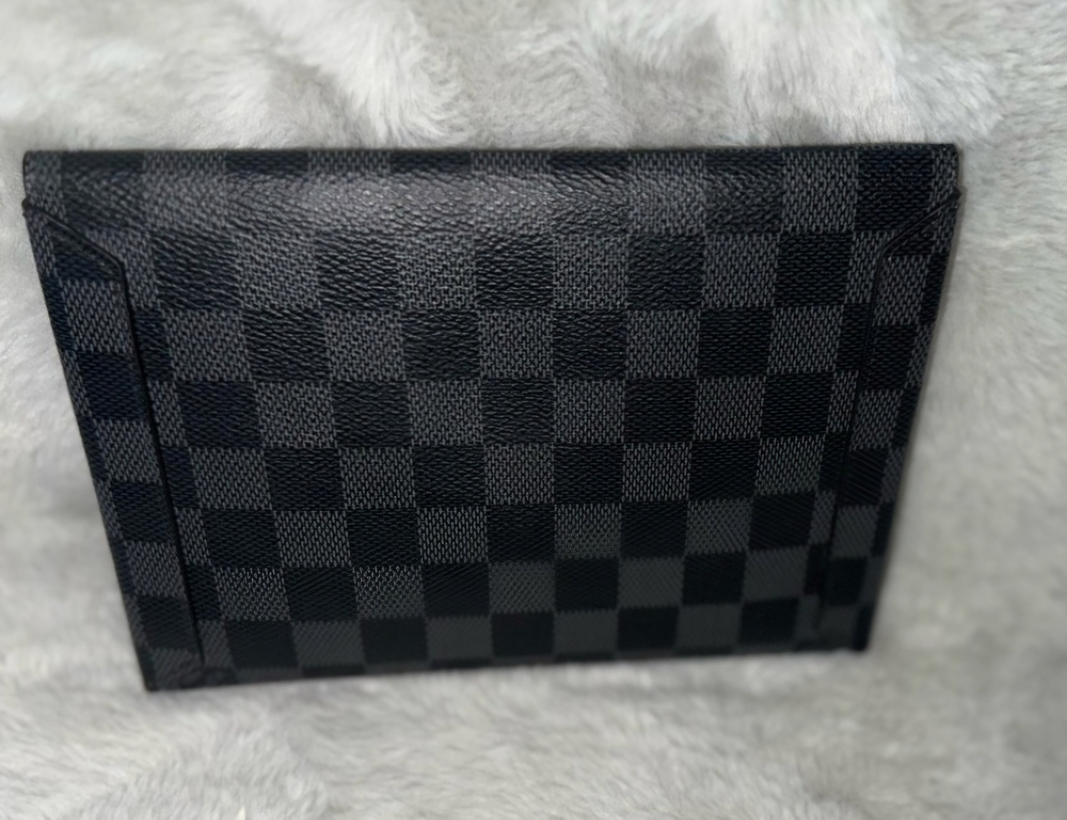 Louis Vuitton Black Graphite DAMIER Pouchette yellow interior  7.5 L x 5.5 w