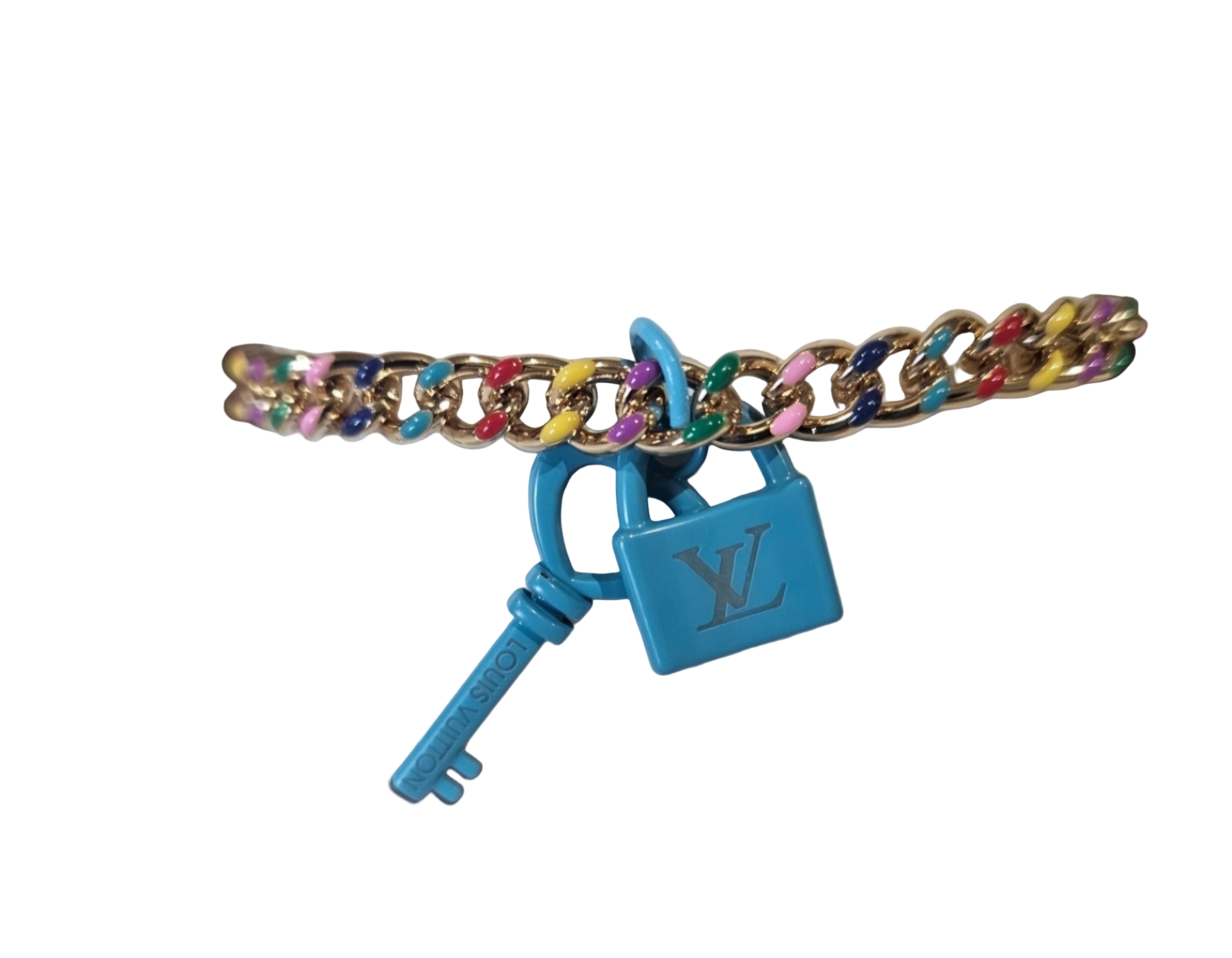 Colorful link bracelet with Louis Vuitton blue black and keycharm