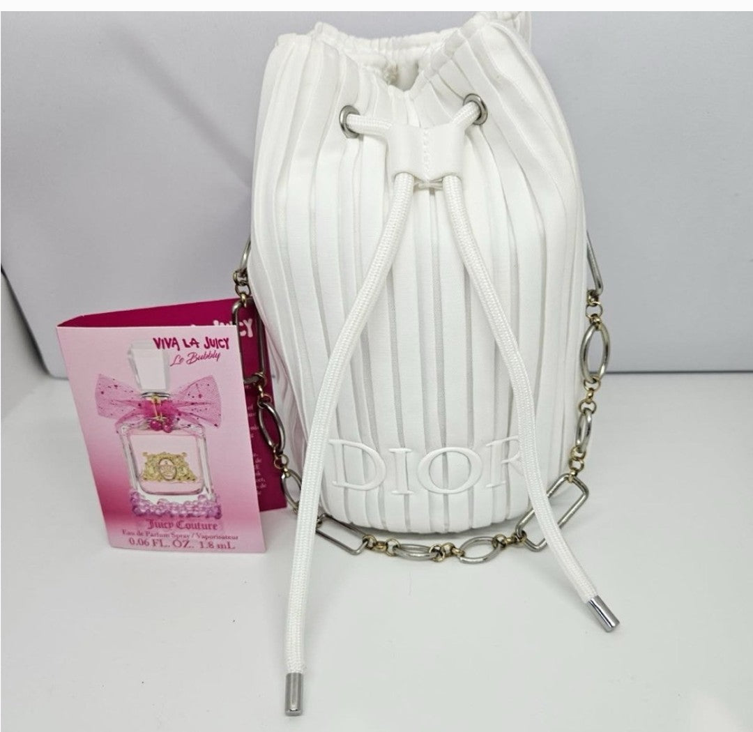 Dior white ribbed pouch with drawstring