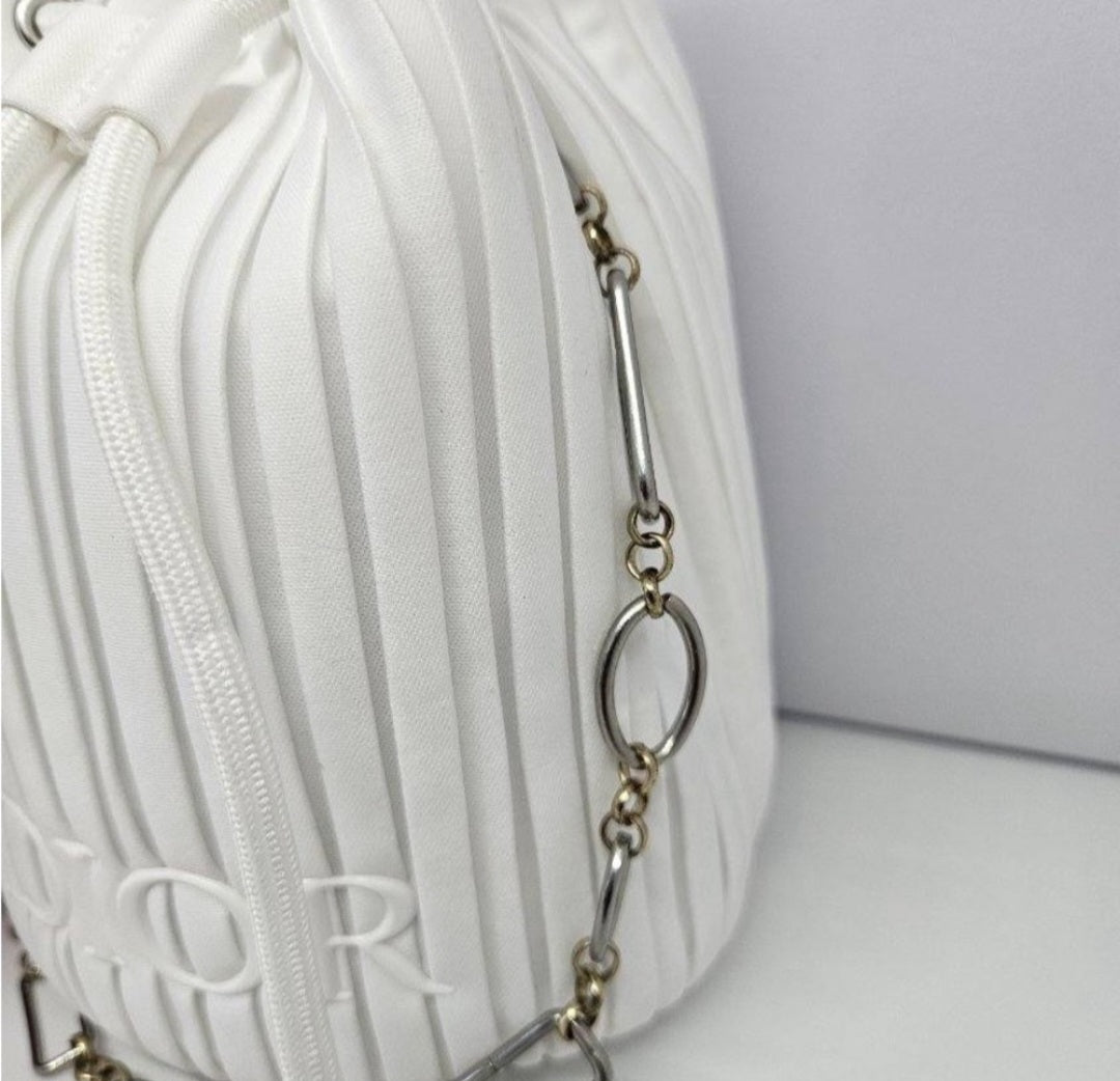 Dior white ribbed pouch with drawstring