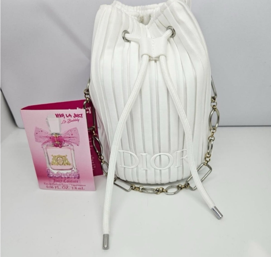 Dior white ribbed pouch with drawstring