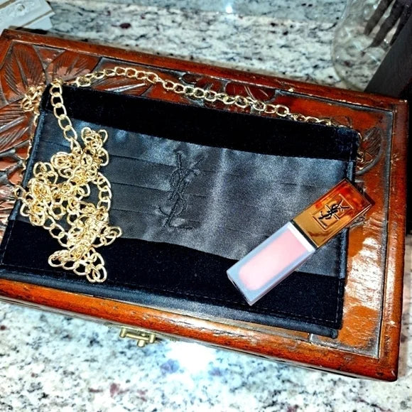 WES SAINT LAURENT BLACK SATIN AND VELVET CLUTCH/ CROSSBODY WITH FREE LIP GLOSS