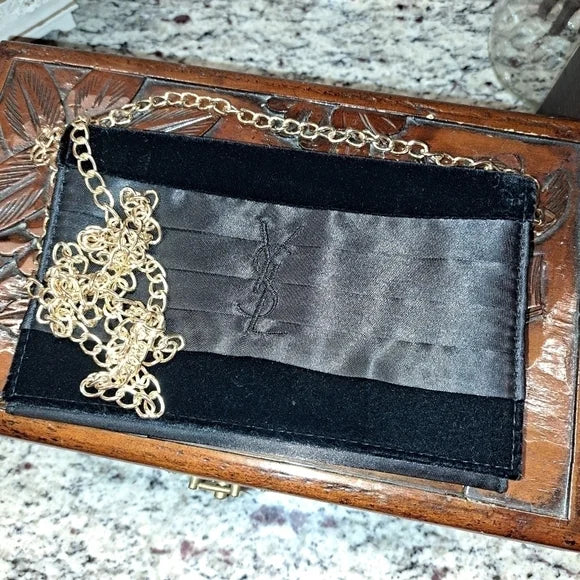 WES SAINT LAURENT BLACK SATIN AND VELVET CLUTCH/ CROSSBODY WITH FREE LIP GLOSS