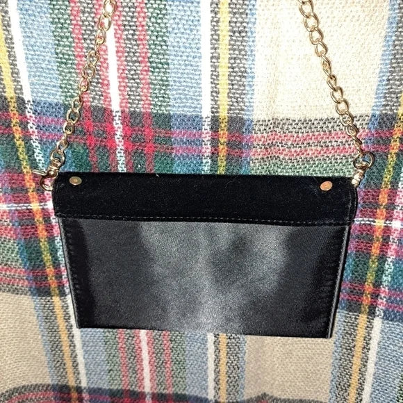 WES SAINT LAURENT BLACK SATIN AND VELVET CLUTCH/ CROSSBODY WITH FREE LIP GLOSS