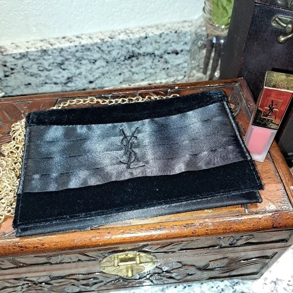 WES SAINT LAURENT BLACK SATIN AND VELVET CLUTCH/ CROSSBODY WITH FREE LIP GLOSS