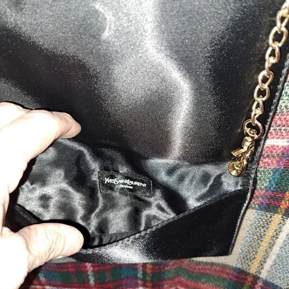 WES SAINT LAURENT BLACK SATIN AND VELVET CLUTCH/ CROSSBODY WITH FREE LIP GLOSS