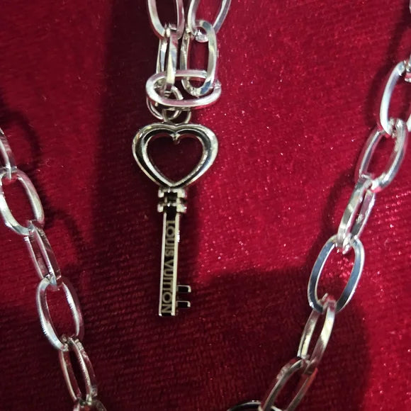 Louis Vuitton Silver Necklace with Key and Lock