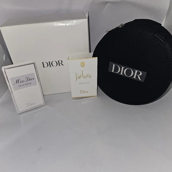 Dior Perfume Set with Black/Silver Round Train Case