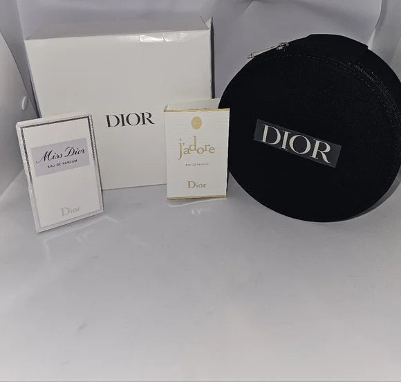 Dior Perfume Set with Black/Silver Round Train Case