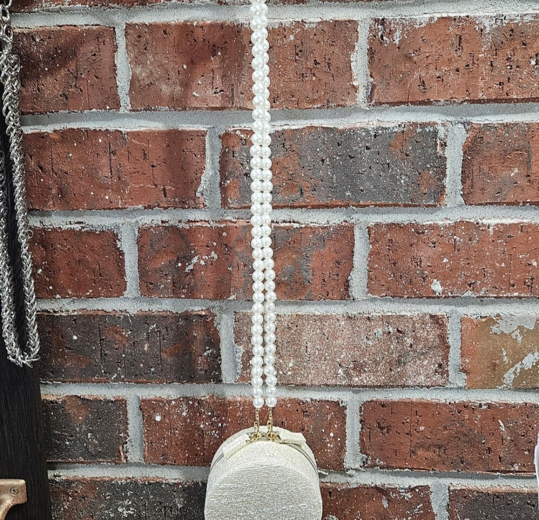 Dior Round Zippered Pouch with pearl crossbody strap