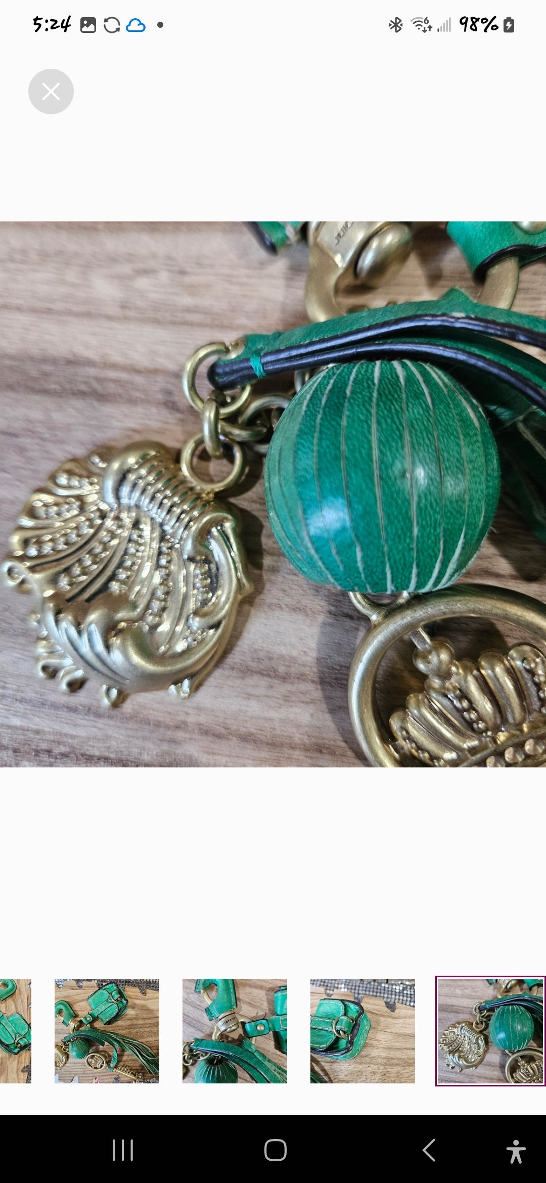 Juicy Couture Green leather and gold keychain/charm Y2K