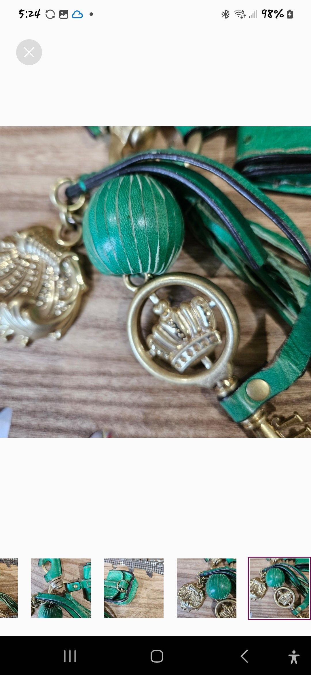 Juicy Couture Green leather and gold keychain/charm Y2K