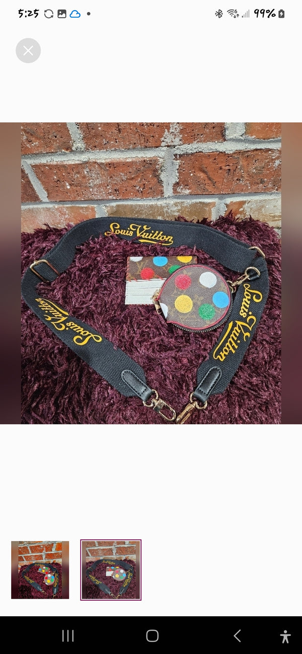 Handcrafted custom strap with card wallet and coin purse.