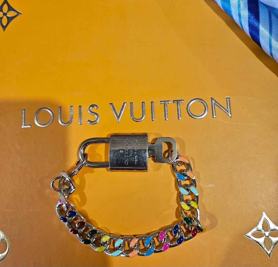 Gold Louis Vuitton Lock #305 multicolored braclet