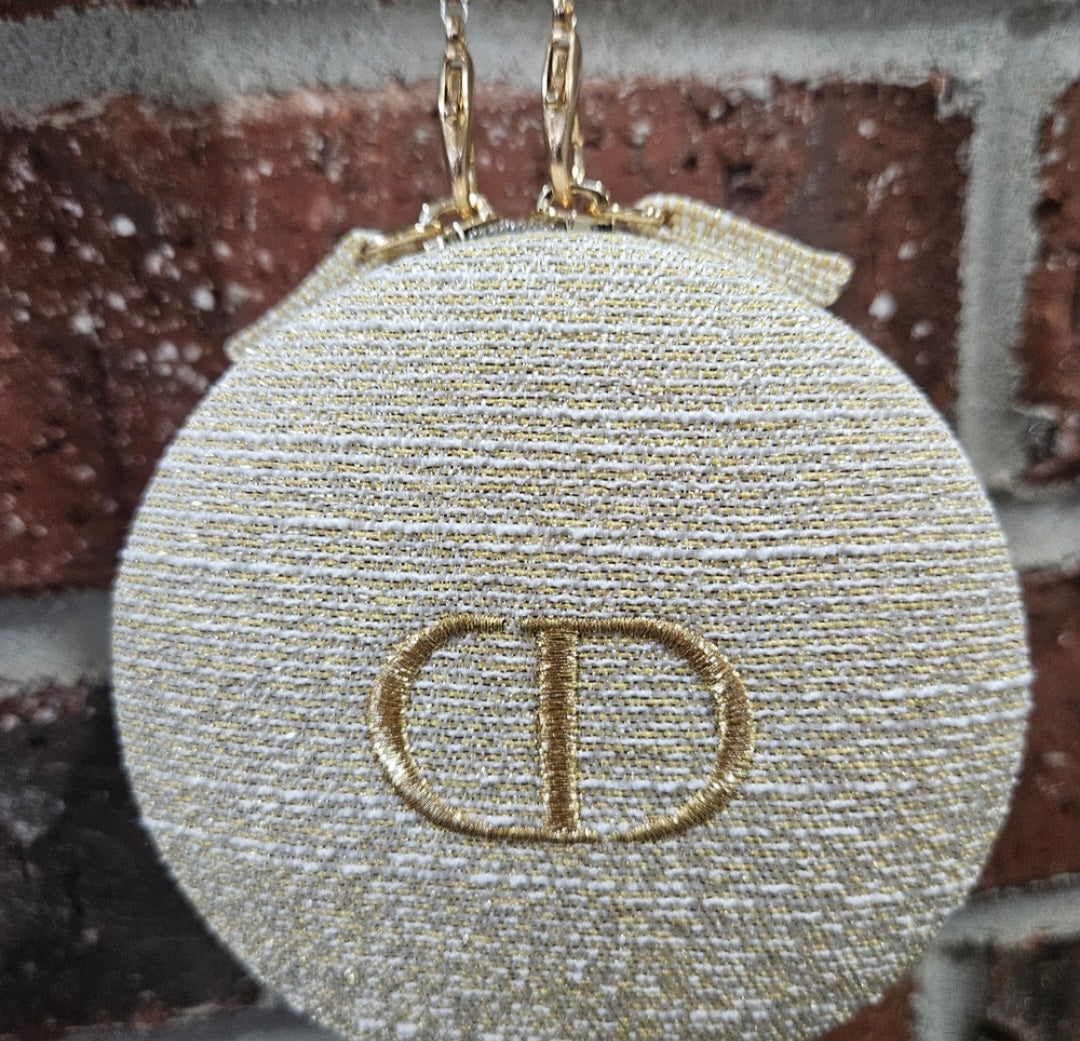 Dior Round Zippered Pouch with pearl crossbody strap
