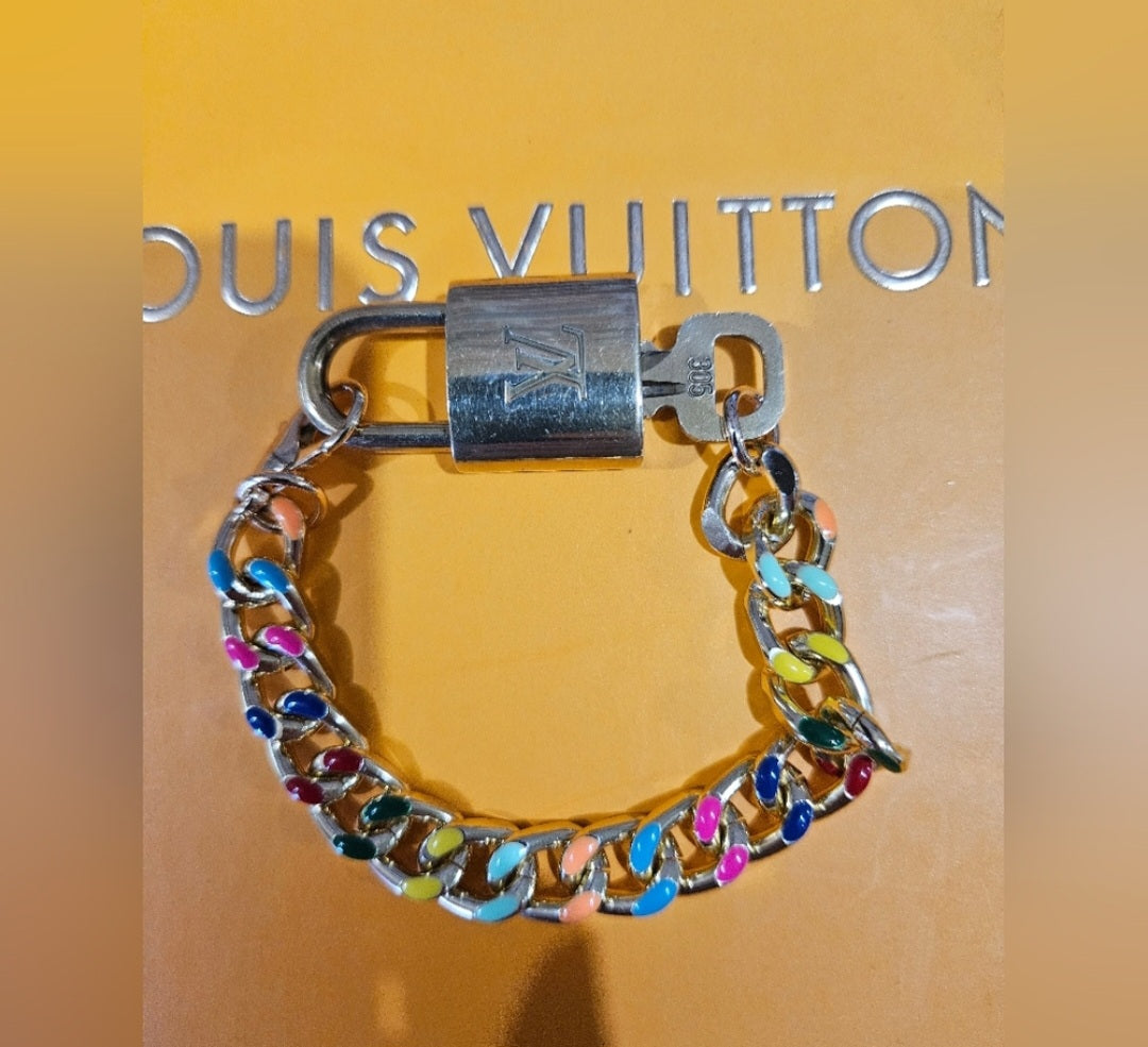 Gold Louis Vuitton Lock #305 multicolored braclet