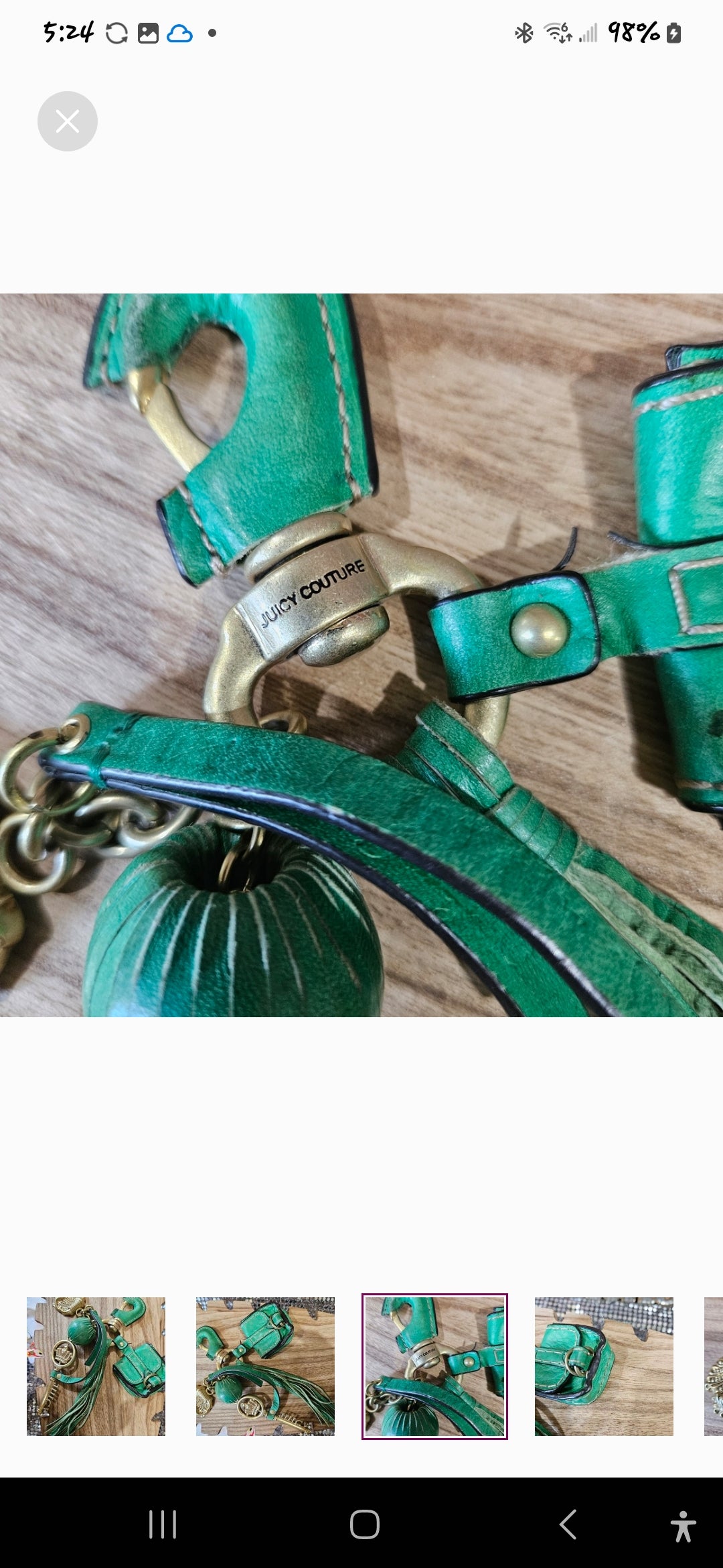 Juicy Couture Green leather and gold keychain/charm Y2K