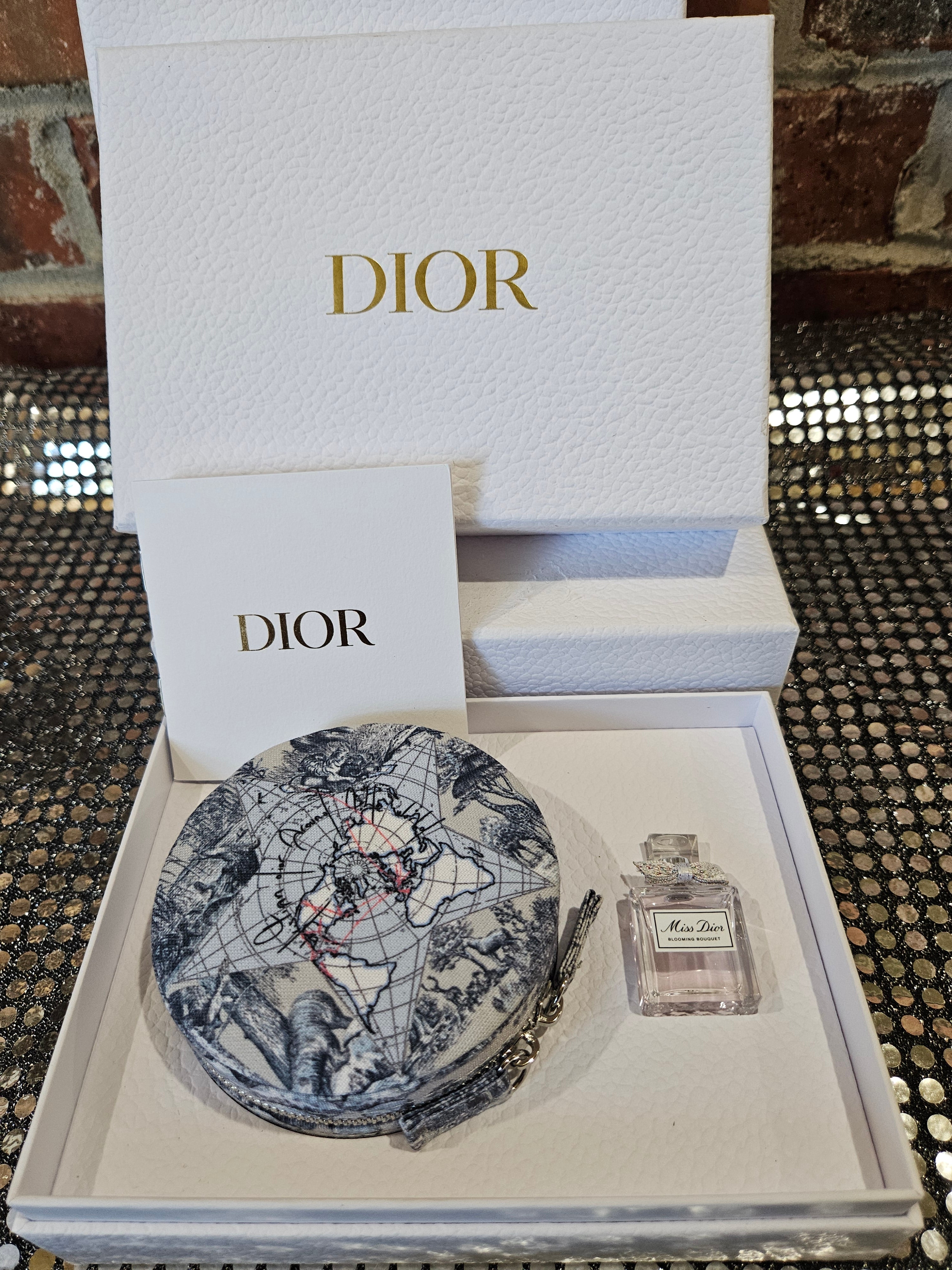 Dior Around the World Round Zippered Jewelry Box with Miss Dior small perfume
