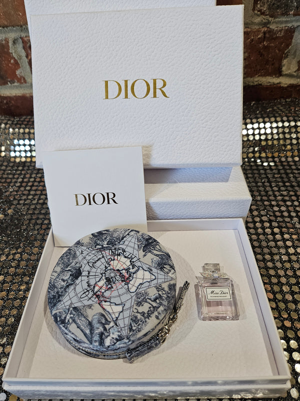 Dior Around the World Round Zippered Jewelry Box with Miss Dior small perfume