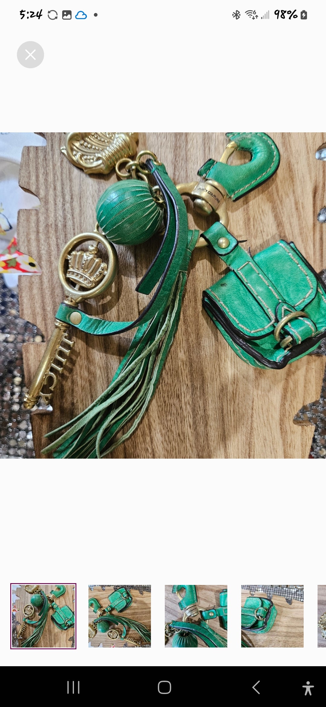 Juicy Couture Green leather and gold keychain/charm Y2K