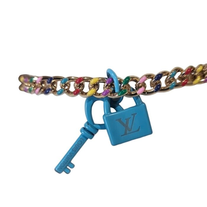 Colorful Link Bracelet with Louis Vuitton Blue Lock & Key Charm
