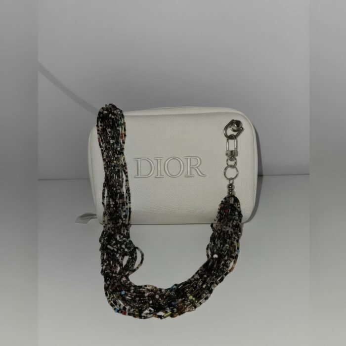 White Velvet Dior Bag with Beaded Handbag Handle
