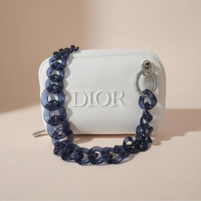 Dior White Pouch with Blue Acrylic Handle