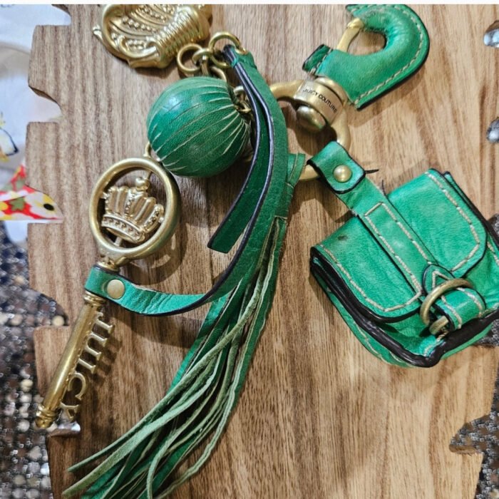 Juicy Couture Green Leather & Gold Keychain/Charm Y2K