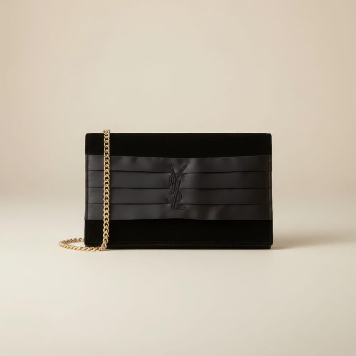 WES SAINT LAURENT Black Satin and Velvet Clutch / Crossbody With Free Lip Gloss